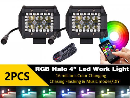 4'' RGB LED Work Lights Chasing Halo Ring Lights